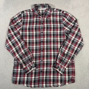 Travis Mathew Shirt Mens Large Red Gray Plaid Lightweight Flannel Button Up